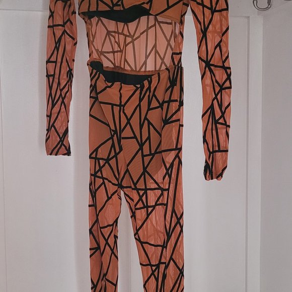 Flocked power mesh long sleeve unitard - Picture 3 of 4